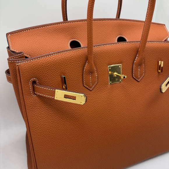 35CM Togo Leather Top Handle Satchel Bag - Golden - Picture 7 of 11